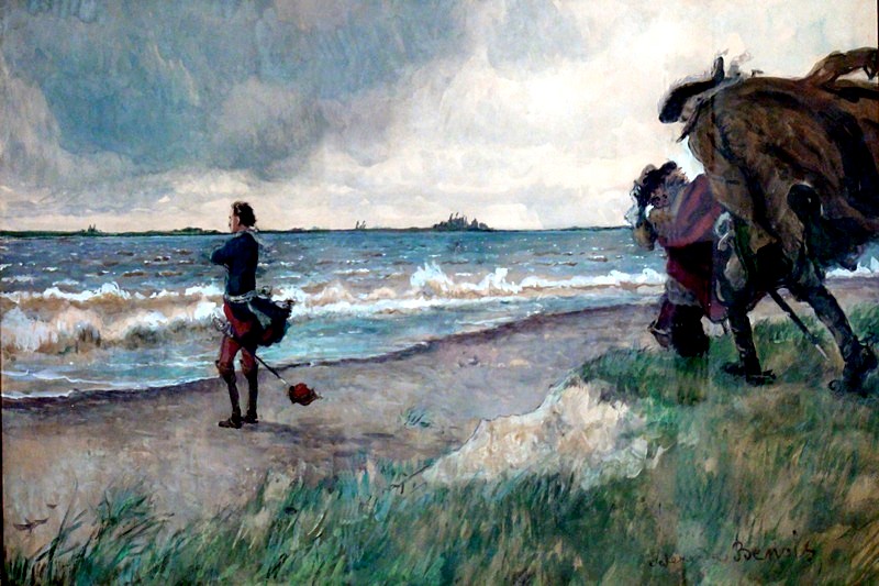 Peter the Great considering the building of St. Petersburg on the shore of the Baltic Sea