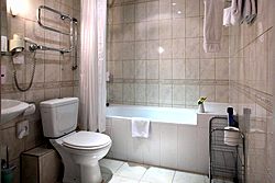 Bathroom of the Standard Single Room at the Guyot Hotel in St. Petersburg