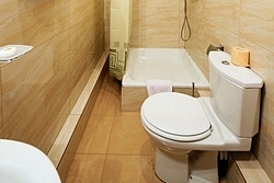 Bathroom of the Single Room at the Happy Pushkin Hotel in St. Petersburg