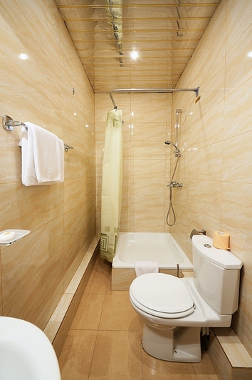 Bathroom of the Single Room at the Happy Pushkin Hotel in St. Petersburg