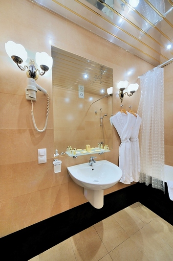 Bathroom of the Standard Room at the Happy Pushkin Hotel in St. Petersburg