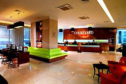 Lobby at the Marriott Courtyard Vasilievsky in St. Petersburg