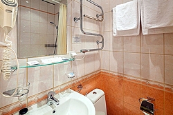 Bathroom of the Economy Room (Single Room) at the Nevsky Hotel Grand in St. Petersburg