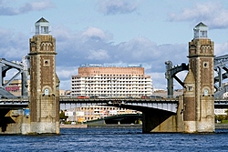 View from Neva River at the Okhtinskaya Hotel in St. Petersburg