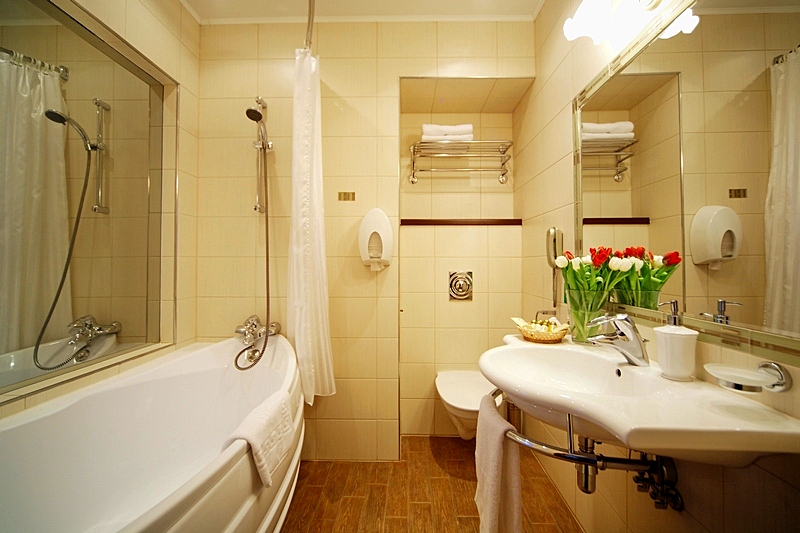 Bathroom of the Comfort Room at the Pushka Inn Hotel in St. Petersburg