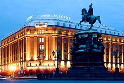 Facade Night at the Rocco Forte Hotel Astoria in St. Petersburg