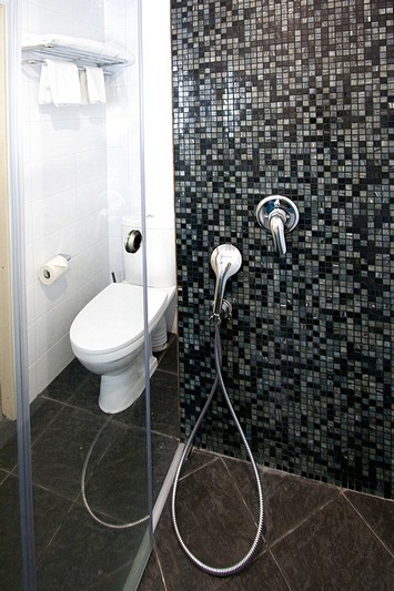 Bathroom of the Standard Room with courtyard view at the Saint Petersburg Hotel in St. Petersburg