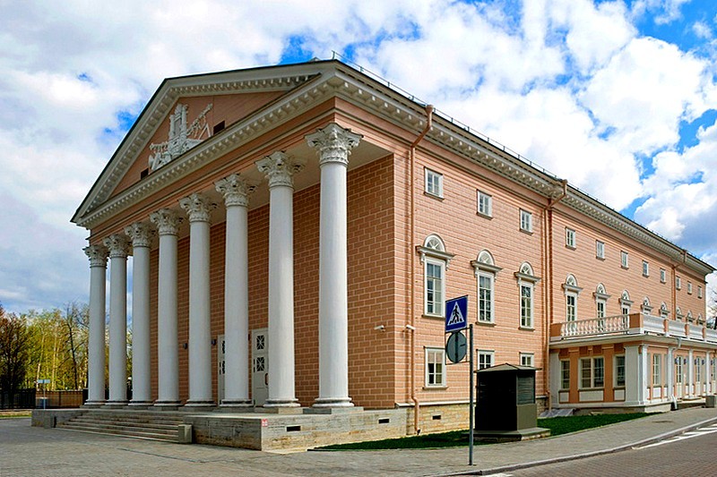 Wooden neoclassical Kamennoostrovskiy Theater on Stony Island in Saint-Petersburg, Russia