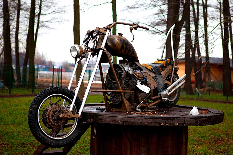 Monument to Harley-Davidson bike on Krestovsky Island in Saint-Petersburg, Russia