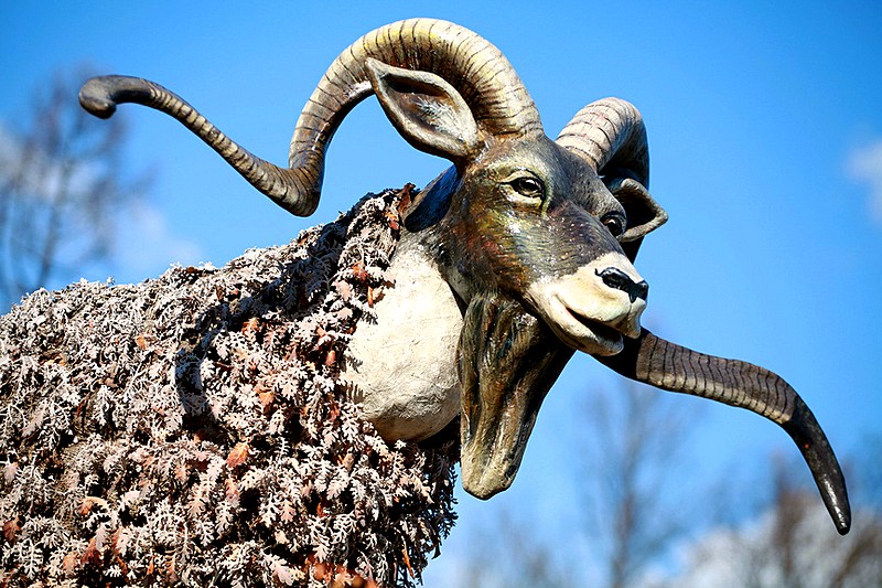 Sculpture of mountain goat on Krestovsky Island in Saint-Petersburg, Russia