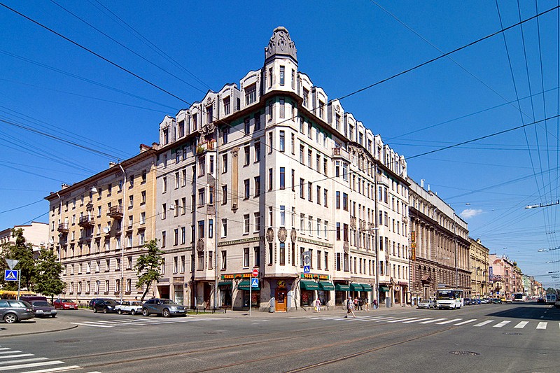 Corner of Sredniy Prospekt and 10th Line of Vasilyevsky Island in Saint-Petersburg, Russia