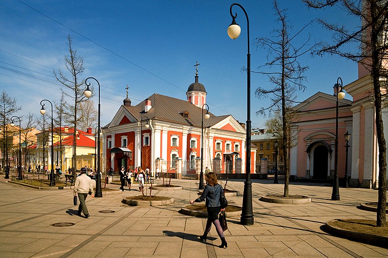 Pedestrianized 6th Line of Vasilyevsky Island in St Petersburg, Russia