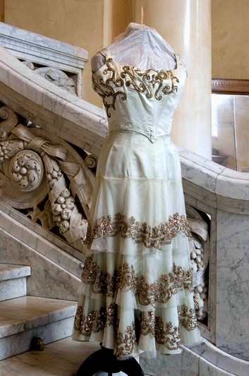 Dress of the ballerina Mathilde Kschessinska at the Museum of Political History in St Petersburg, Russia