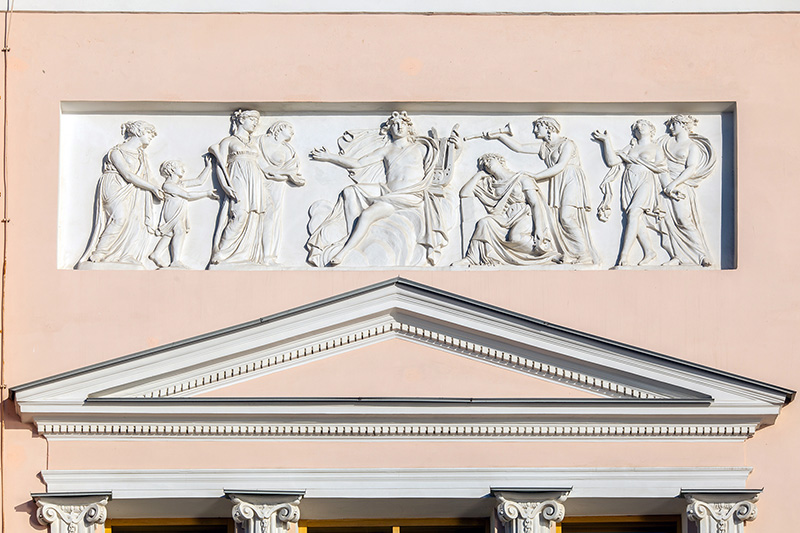 Bas-relief on the facade of the Laval House in St Petersburg, Russia Bas-relief on the facade of the Laval House in St Petersburg, Russia