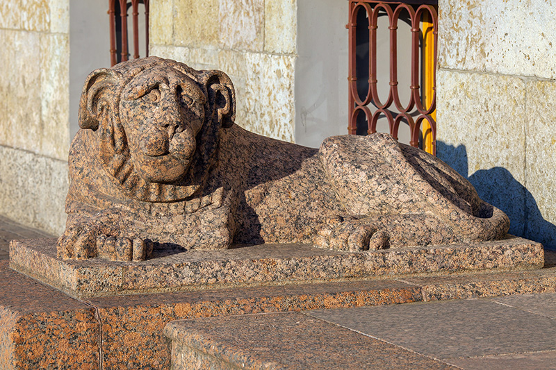 Stone lion at the entrance to the Laval House in Saint-Petersburg, Russia Stone lion at the entrance to the Laval House in Saint-Petersburg, Russia