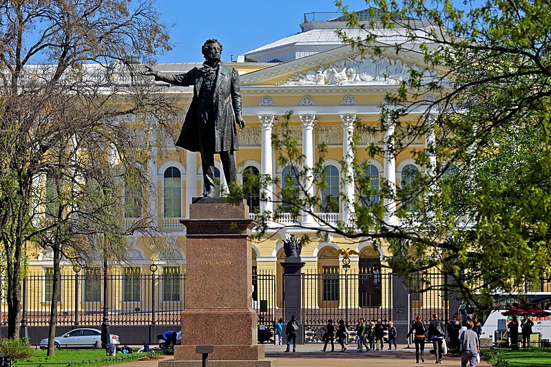 Monument to Alexander Pushkin in front of the Russian Museum in St Petersburg, Russia