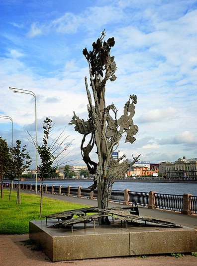 Monument to Alfred Nobel on Petrogradskaya Embankment in St Petersburg, Russia