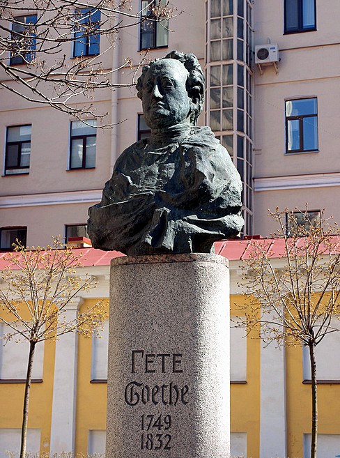 Statue of Goethe next to St Peter's Church in St Petersburg, Russia