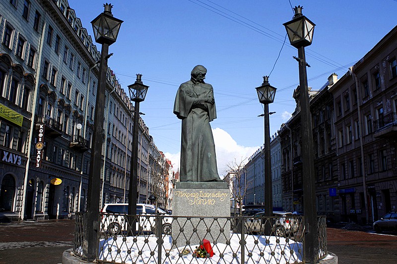 Statue of writer Nikolay Gogol on Malaya Konyushennaya Ulitsa in St Petersburg, Russia