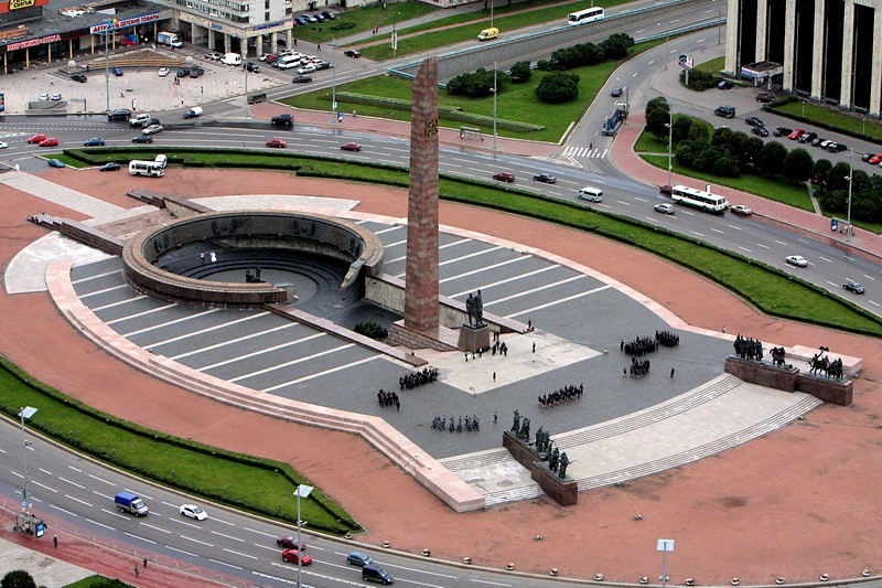 Aerial view of the Monument to the Heroic Defenders of Leningrad in Saint-Petersburg, Russia