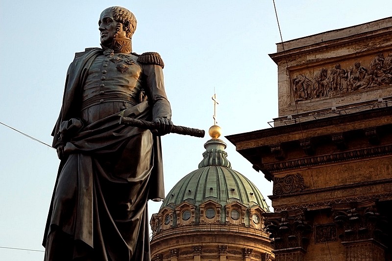 Statue of General Barclay de Tolley in front of Kazan Cathedral in St Petersburg, Russia