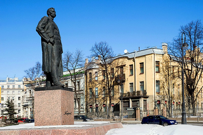Monument to Maxim Gorky (author) on Kronverkskiy Prospekt in St Petersburg, Russia