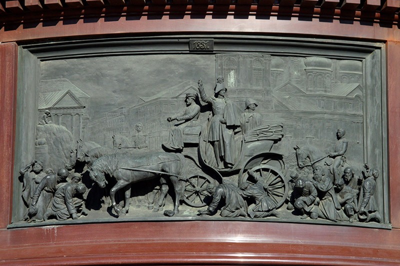 One of the bas-reliefs on the pedestal of the Monument to Nicholas I in St Petersburg, Russia