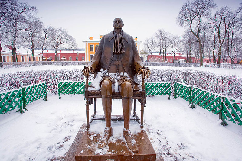 Mikhail Shemiakin's monument to Peter the Great inside the Peter and Paul Fortress in St Petersburg, Russia