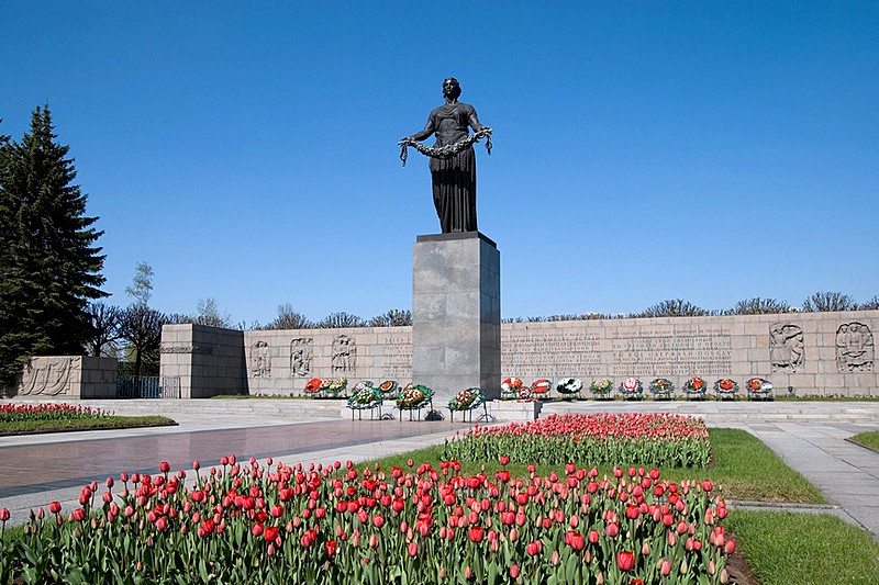 Motherland (Mother-Russia) Sculpture at Piskaryovskoye Memorial Cemetery in St Petersburg, Russia