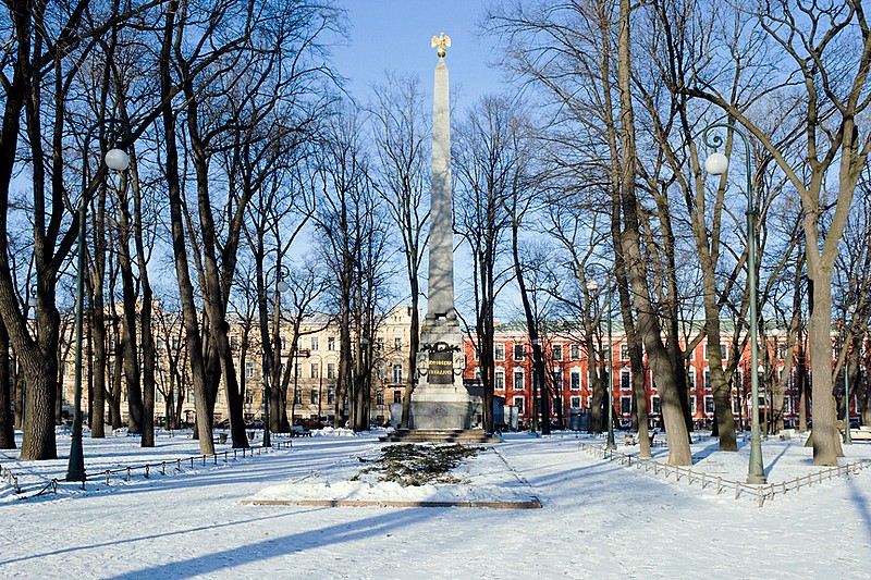 Rumyantsev Obelisk in Rumyantsev Garden in St Petersburg, Russia