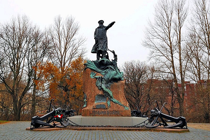 Monument to Admiral Stepan Makarov in Kronshtadt near St Petersburg, Russia
