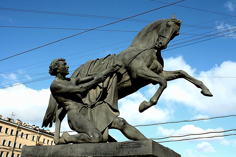 One of four famous statues on Anichkov Bridge in St Petersburg, Russia