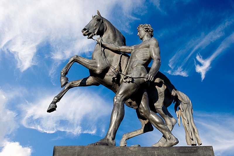 One of the four horse statues on Anichkov Bridge in St Petersburg, Russia