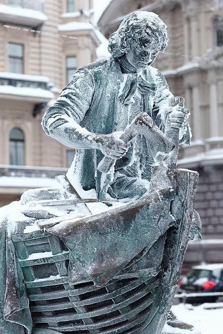 Winter view of the Tsar Carpenter monument to Peter the Great in Saint-Petersburg, Russia