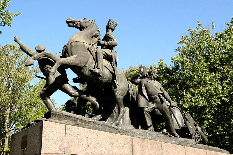 Monument to Vasiliy Chapaev (Civil War hero) on Tikhoretskiy Prospekt in Saint-Petersburg, Russia
