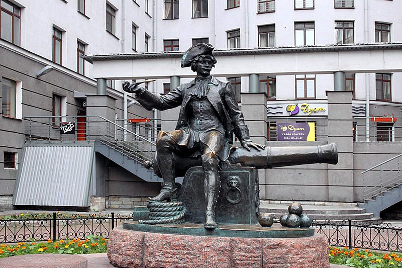 Statue of Vasiliy Korchmin on Vasilevskiy Island in St Petersburg, Russia