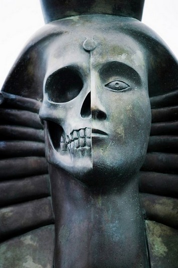 Face of a sphinx, part of the Monument to Victims of Political Repression in St Petersburg, Russia