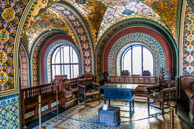 Room decorated in traditional Russian style at the  Stieglitz Applied Arts Museum in St Petersburg, Russia