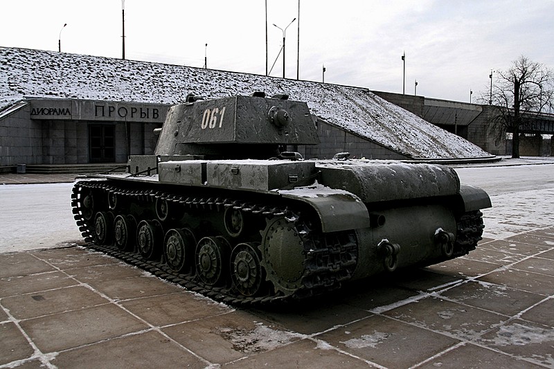 Memorial tank next to the Breaking of the Siege of Leningrad panorama outside St Petersburg, Russia