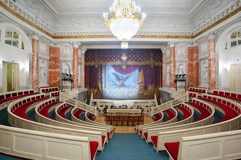 Interiors and stage of the Hermitage Theater in St Petersburg, Russia
