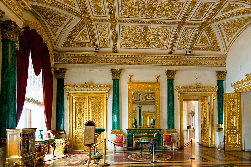 Malachite Hall at the Winter Palace / Hermitage Museum in Saint-Petersburg, Russia