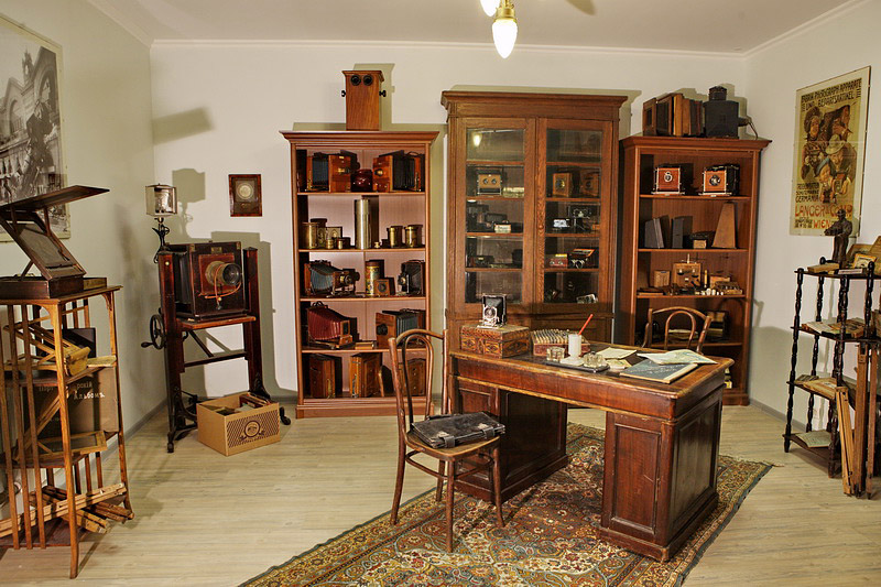 Early 20th century photograph equipment store at the Museum of the History of Photography in St Petersburg, Russia