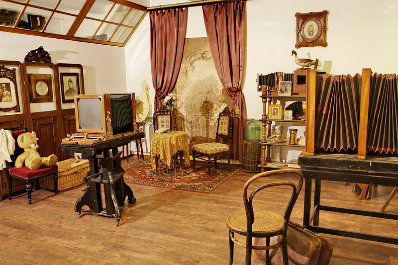 Late 19th century photographer's studio at the Museum of the History of Photography in St Petersburg, Russia