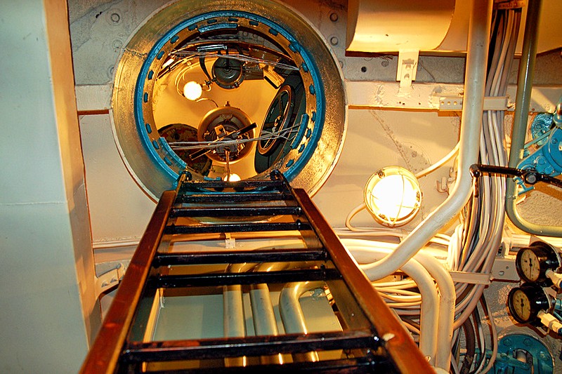 Interior of the submarine-museum in St Petersburg, Russia