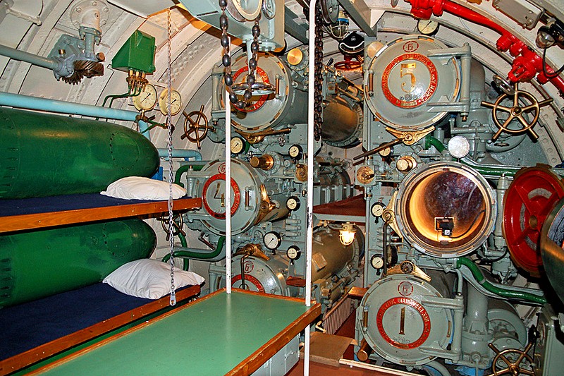 Torpedo launcher compartment at the submarine-museum in Saint-Petersburg, Russia