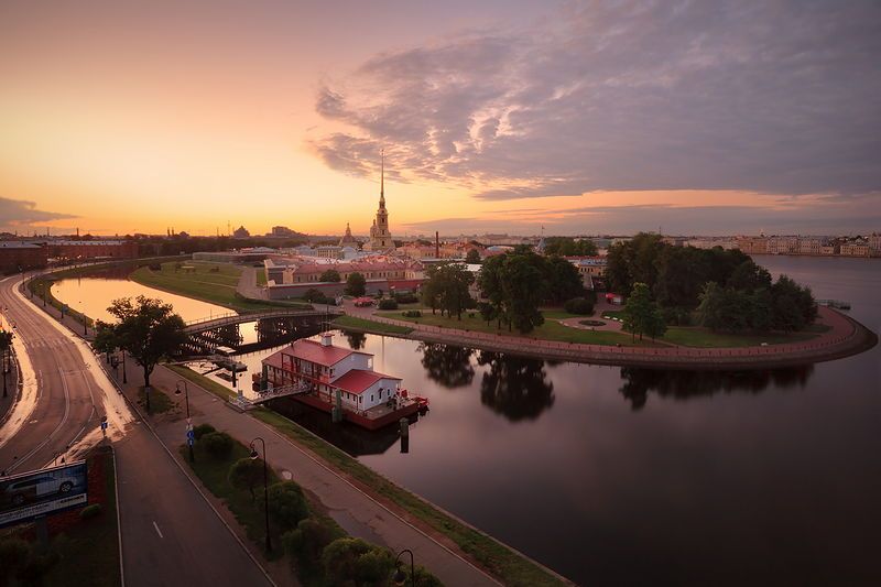Aerial view of Zayachy (Hare) Island and the Peter and Paul Fortress in St Petersburg, Russia