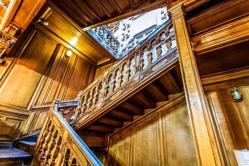 Unique carved oak staircase at the Rumyantsev Mansion in Saint-Petersburg, Russia