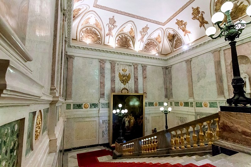 The Grand Staircase of Mikhailovsky Castle in St Petersburg, Russia