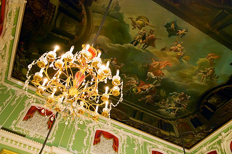 Chandelier in the Grand Ballroom of the Stroganov Palace in St Petersburg, Russia