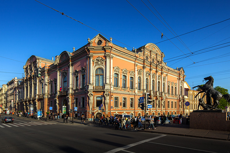 Beloselskiy-Belozerskiy Palace in St Petersburg, Russia as seen from Anichkov Bridge